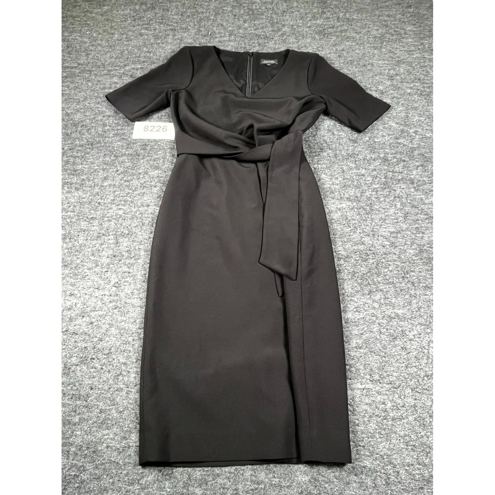 Tahari Arthur S. Levine Sheath Dress Womens 2 Black V Neck Tie Waist Back Zip